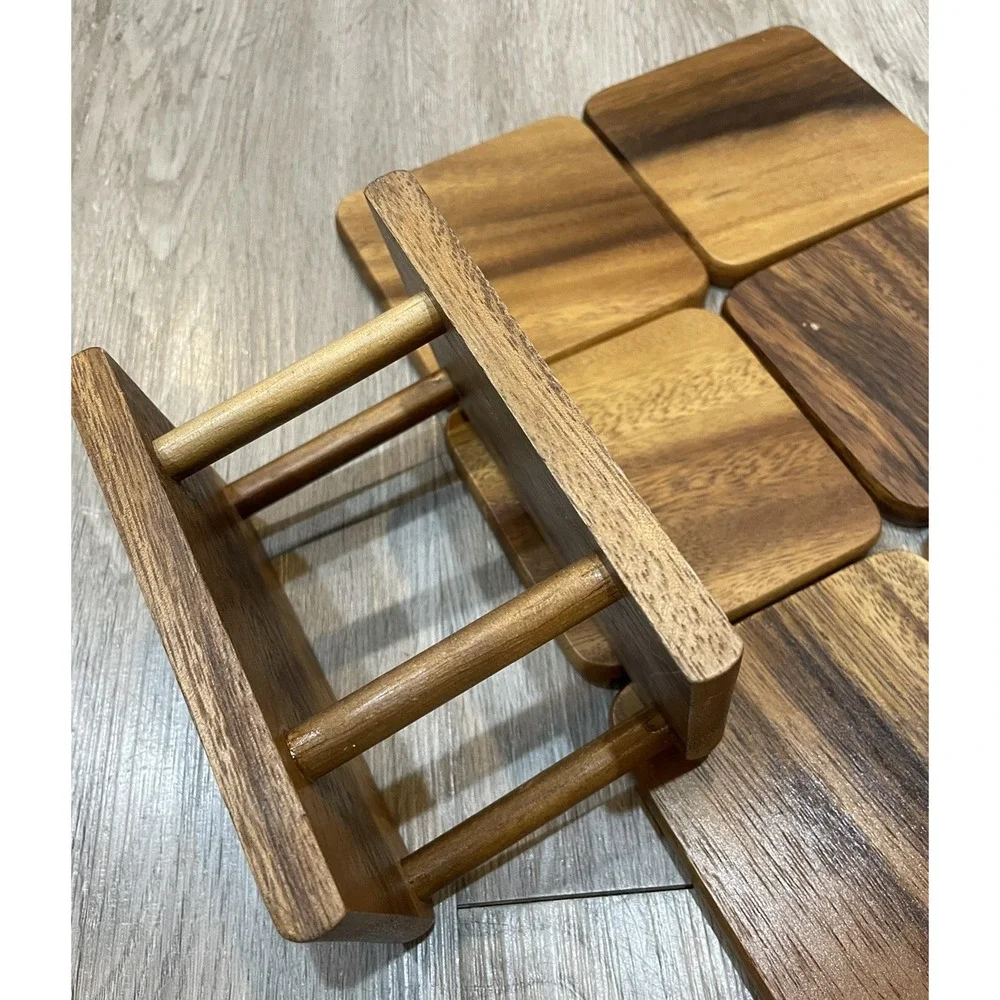 Six Wooden Coaster Set Square Holder